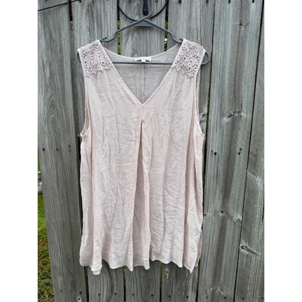 Boho Crochet Lace Spense V-Neck Tank Top Women 1X Blush Pink